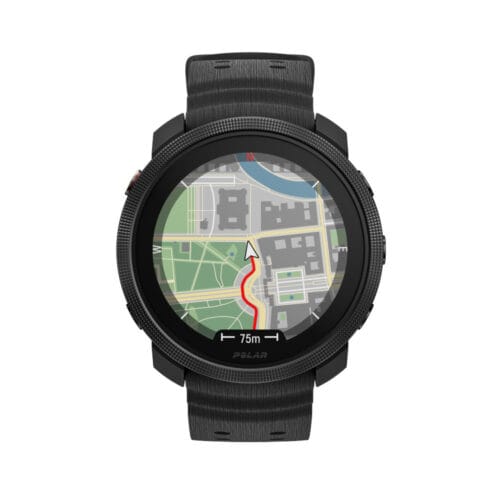 Polar Vantage M3 Night Black – Vista Frontal Reloj Polar Vantage M3 color Night Black visto de frente con pantalla activa